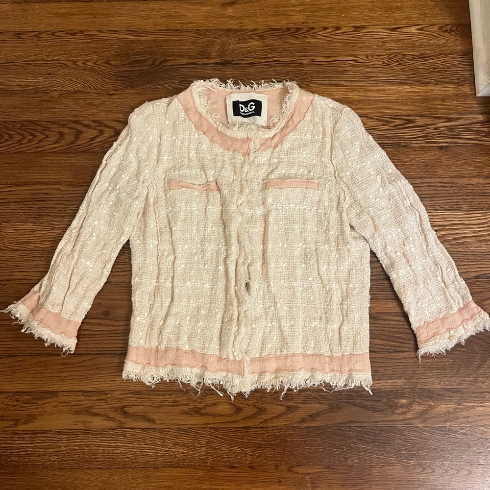 D&G Cream + Pink Tweed Jacket